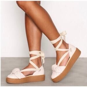 Puma x Fenty Rihanna Creeper Bow Platform Sandals Size 10 Cream Tie Ankle Ballet